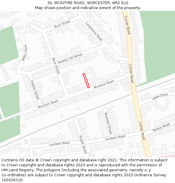 30, MCINTYRE ROAD, WORCESTER, WR2 5LG: Location map and indicative extent of plot
