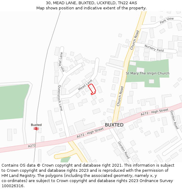 30, MEAD LANE, BUXTED, UCKFIELD, TN22 4AS: Location map and indicative extent of plot