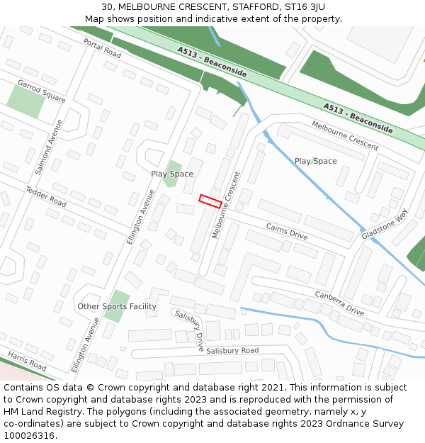 30, MELBOURNE CRESCENT, STAFFORD, ST16 3JU: Location map and indicative extent of plot