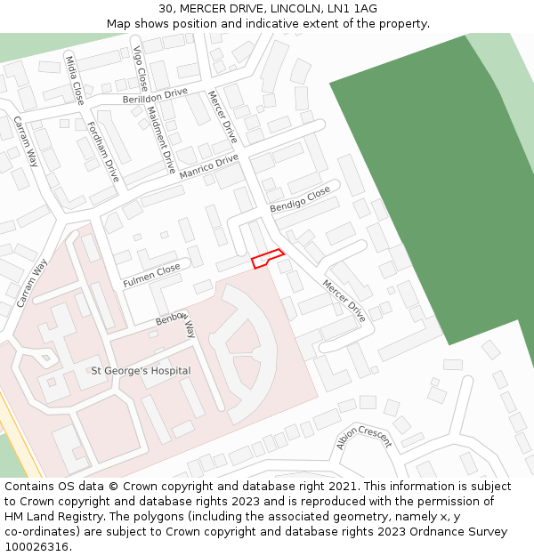 30, MERCER DRIVE, LINCOLN, LN1 1AG: Location map and indicative extent of plot