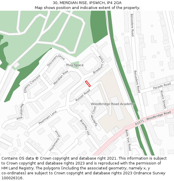 30, MERIDIAN RISE, IPSWICH, IP4 2GA: Location map and indicative extent of plot