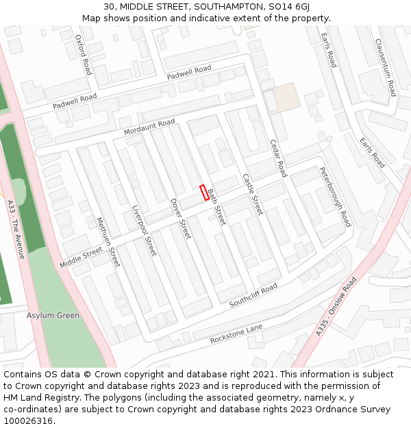 30, MIDDLE STREET, SOUTHAMPTON, SO14 6GJ: Location map and indicative extent of plot