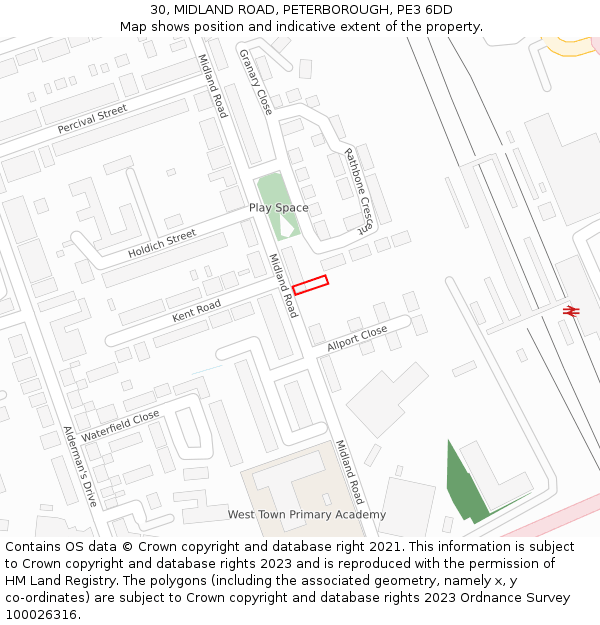 30, MIDLAND ROAD, PETERBOROUGH, PE3 6DD: Location map and indicative extent of plot