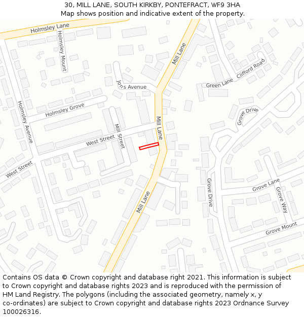30, MILL LANE, SOUTH KIRKBY, PONTEFRACT, WF9 3HA: Location map and indicative extent of plot