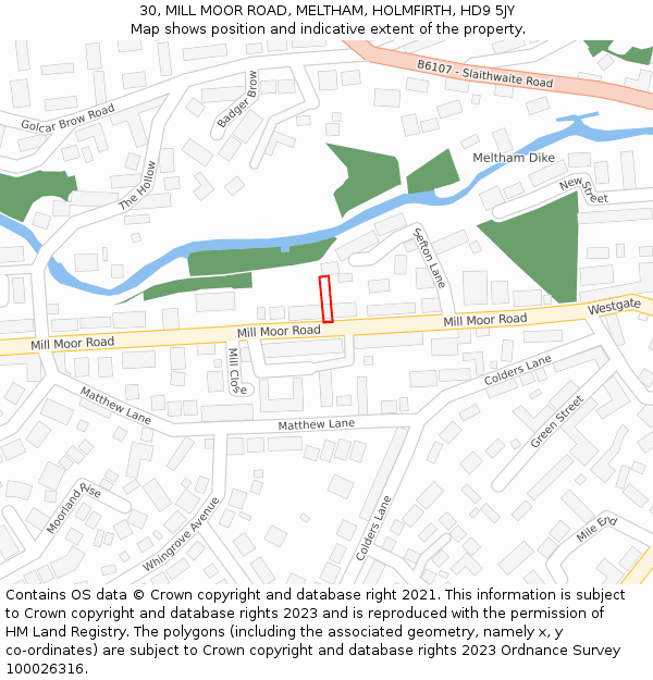 30, MILL MOOR ROAD, MELTHAM, HOLMFIRTH, HD9 5JY: Location map and indicative extent of plot
