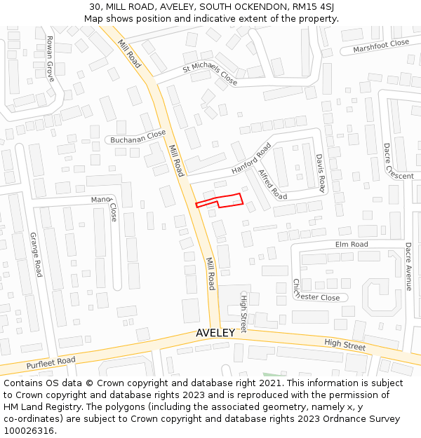 30, MILL ROAD, AVELEY, SOUTH OCKENDON, RM15 4SJ: Location map and indicative extent of plot