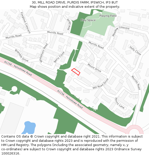 30, MILL ROAD DRIVE, PURDIS FARM, IPSWICH, IP3 8UT: Location map and indicative extent of plot