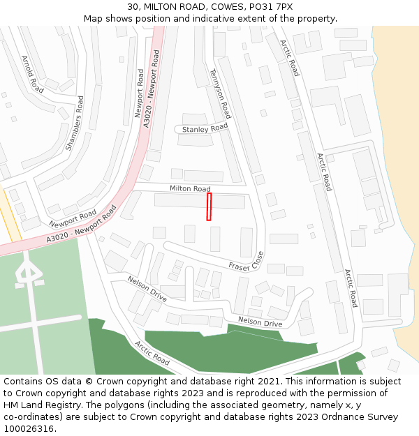 30, MILTON ROAD, COWES, PO31 7PX: Location map and indicative extent of plot