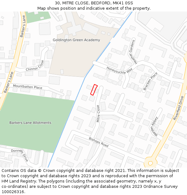 30, MITRE CLOSE, BEDFORD, MK41 0SS: Location map and indicative extent of plot