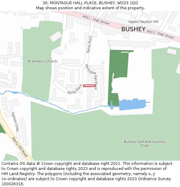 30, MONTAGUE HALL PLACE, BUSHEY, WD23 1QG: Location map and indicative extent of plot