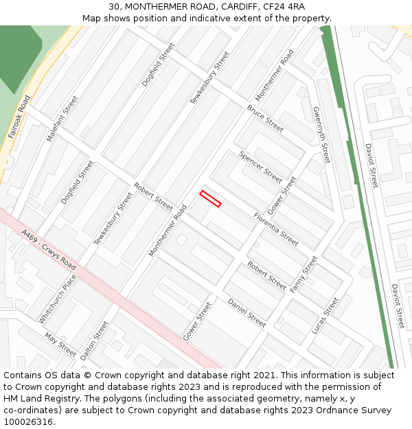 30, MONTHERMER ROAD, CARDIFF, CF24 4RA: Location map and indicative extent of plot