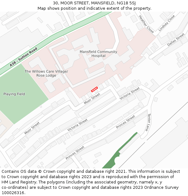 30, MOOR STREET, MANSFIELD, NG18 5SJ: Location map and indicative extent of plot