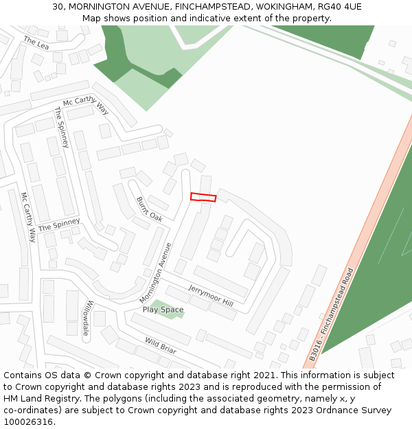 30, MORNINGTON AVENUE, FINCHAMPSTEAD, WOKINGHAM, RG40 4UE: Location map and indicative extent of plot