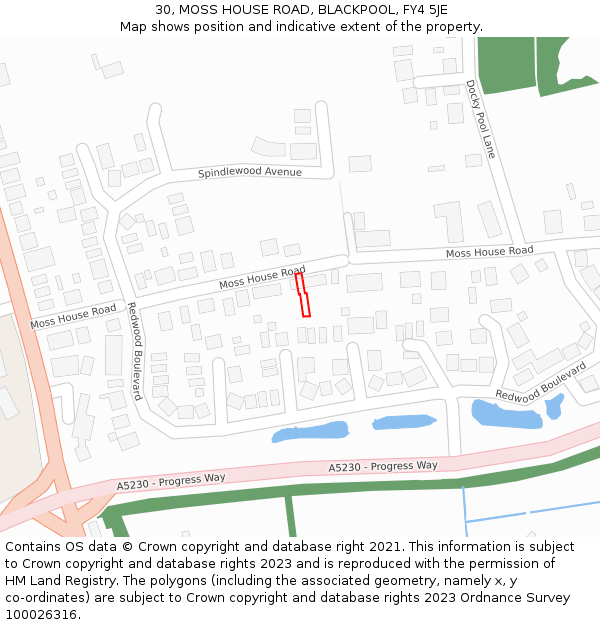 30, MOSS HOUSE ROAD, BLACKPOOL, FY4 5JE: Location map and indicative extent of plot