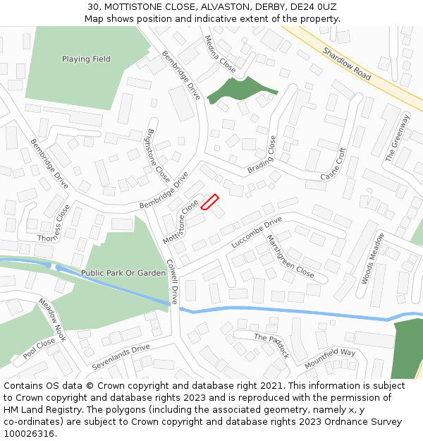 30, MOTTISTONE CLOSE, ALVASTON, DERBY, DE24 0UZ: Location map and indicative extent of plot