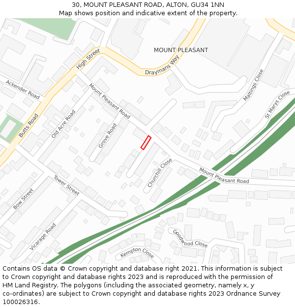 30, MOUNT PLEASANT ROAD, ALTON, GU34 1NN: Location map and indicative extent of plot