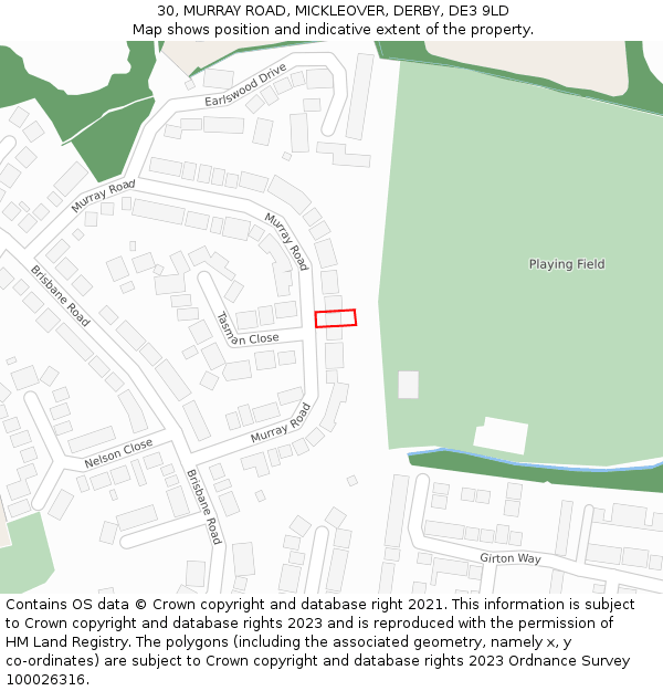 30, MURRAY ROAD, MICKLEOVER, DERBY, DE3 9LD: Location map and indicative extent of plot