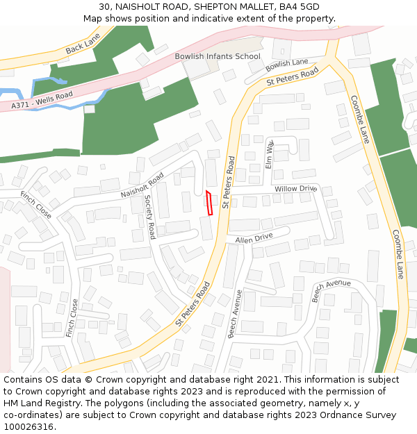 30, NAISHOLT ROAD, SHEPTON MALLET, BA4 5GD: Location map and indicative extent of plot