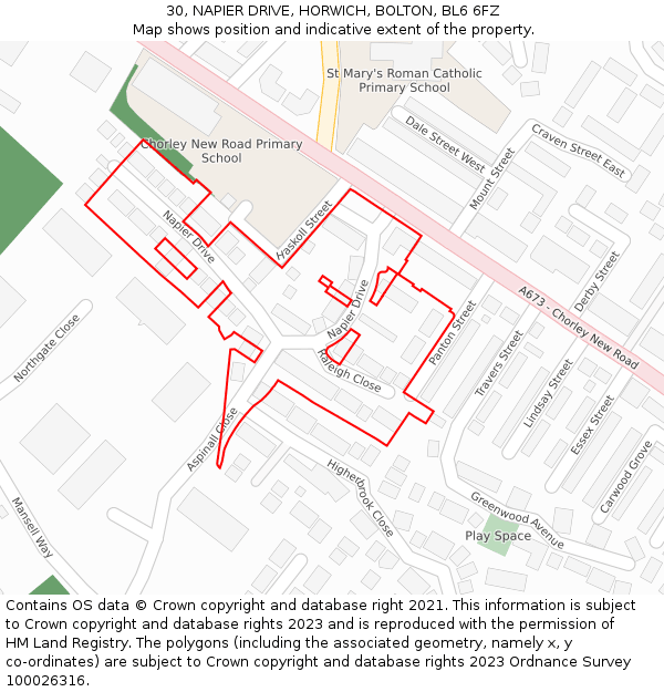 30, NAPIER DRIVE, HORWICH, BOLTON, BL6 6FZ: Location map and indicative extent of plot