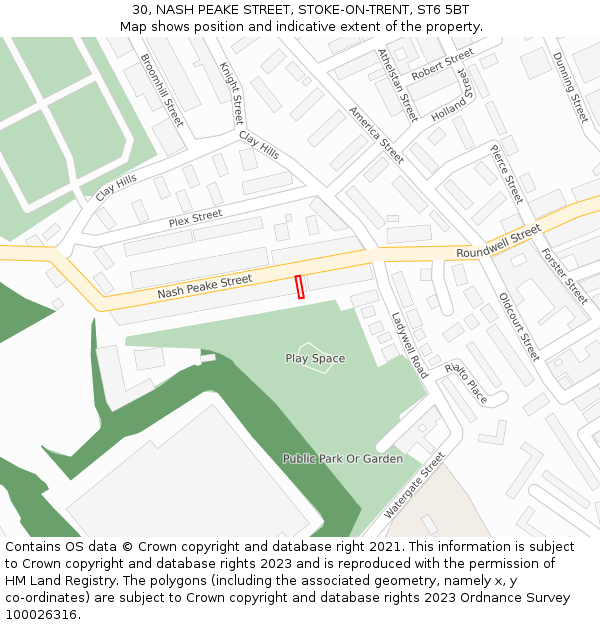 30, NASH PEAKE STREET, STOKE-ON-TRENT, ST6 5BT: Location map and indicative extent of plot