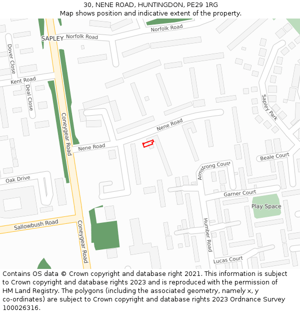 30, NENE ROAD, HUNTINGDON, PE29 1RG: Location map and indicative extent of plot