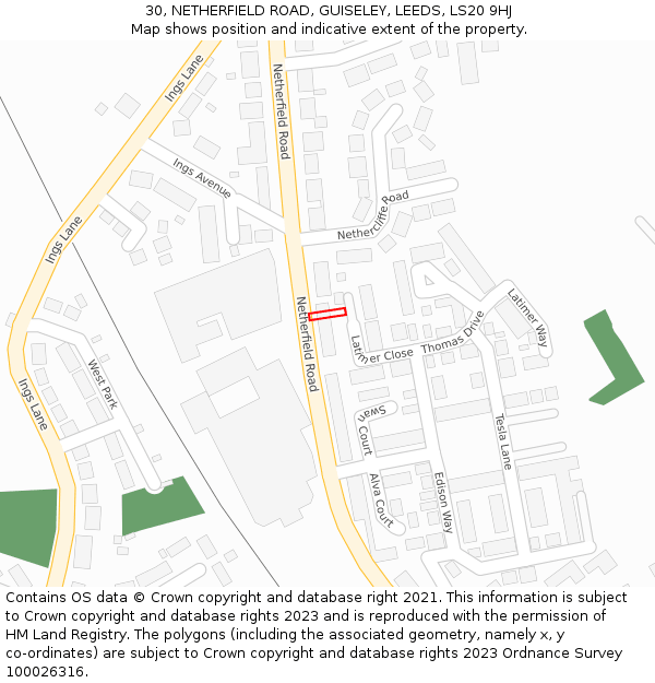 30, NETHERFIELD ROAD, GUISELEY, LEEDS, LS20 9HJ: Location map and indicative extent of plot