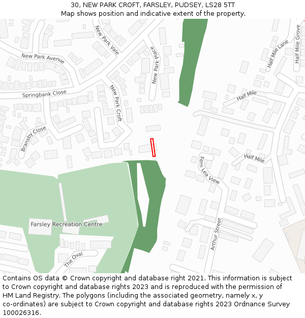30, NEW PARK CROFT, FARSLEY, PUDSEY, LS28 5TT: Location map and indicative extent of plot