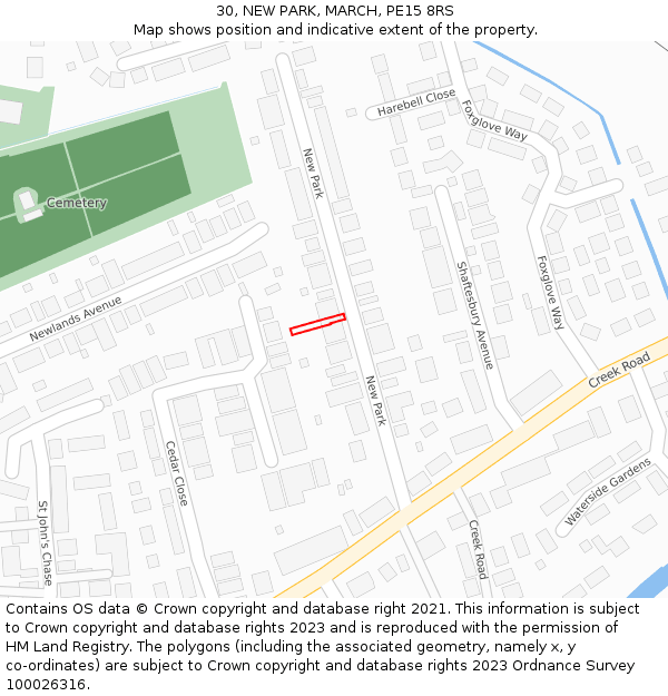 30, NEW PARK, MARCH, PE15 8RS: Location map and indicative extent of plot