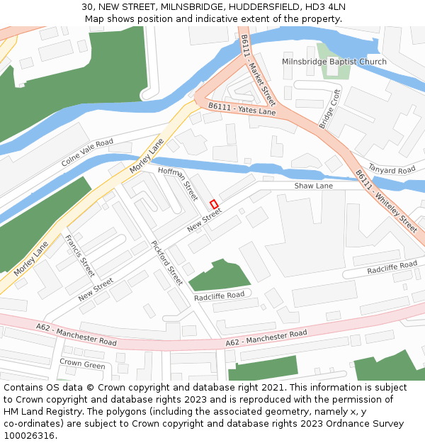 30, NEW STREET, MILNSBRIDGE, HUDDERSFIELD, HD3 4LN: Location map and indicative extent of plot