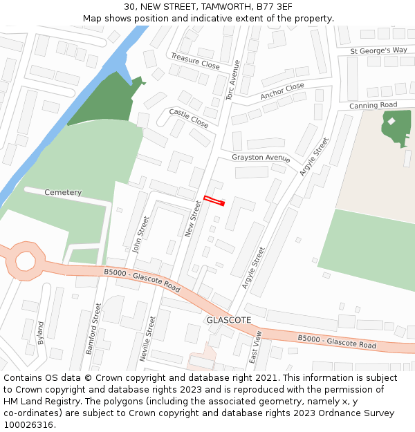 30, NEW STREET, TAMWORTH, B77 3EF: Location map and indicative extent of plot