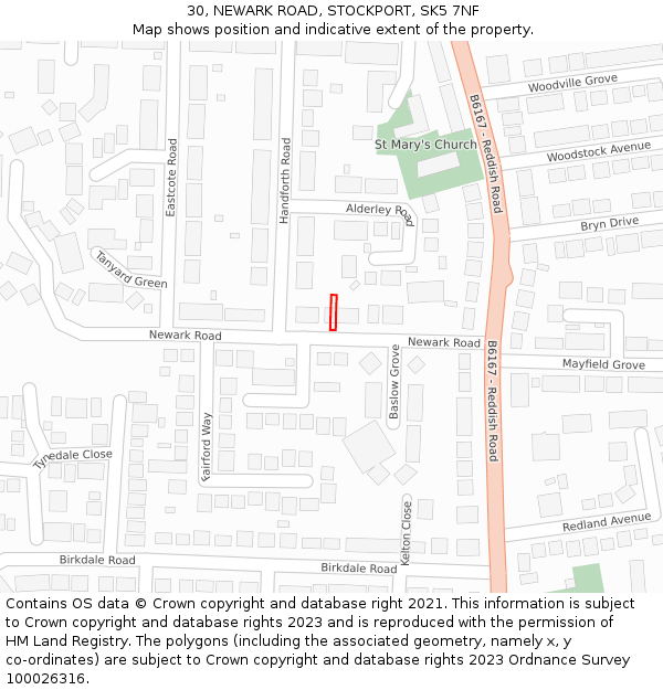 30, NEWARK ROAD, STOCKPORT, SK5 7NF: Location map and indicative extent of plot