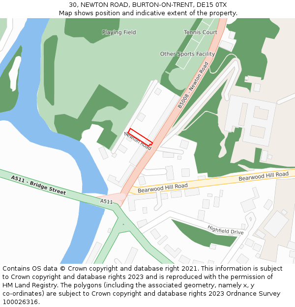 30, NEWTON ROAD, BURTON-ON-TRENT, DE15 0TX: Location map and indicative extent of plot