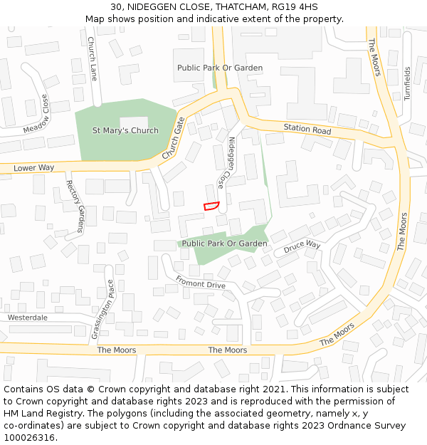30, NIDEGGEN CLOSE, THATCHAM, RG19 4HS: Location map and indicative extent of plot