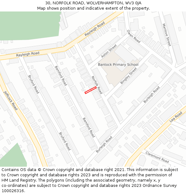 30, NORFOLK ROAD, WOLVERHAMPTON, WV3 0JA: Location map and indicative extent of plot