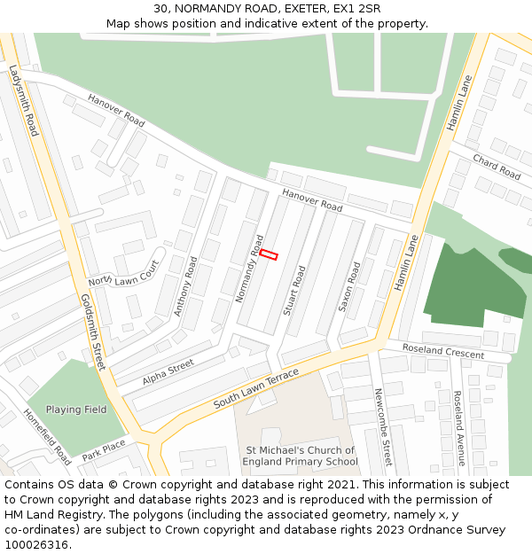 30, NORMANDY ROAD, EXETER, EX1 2SR: Location map and indicative extent of plot