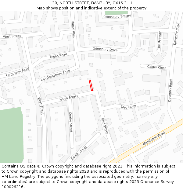 30, NORTH STREET, BANBURY, OX16 3LH: Location map and indicative extent of plot