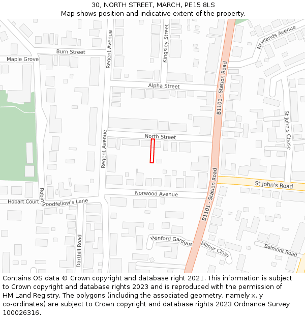 30, NORTH STREET, MARCH, PE15 8LS: Location map and indicative extent of plot