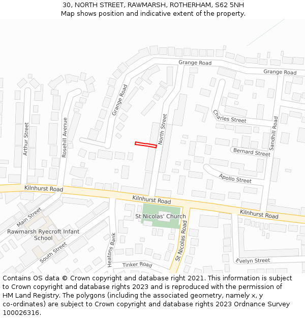 30, NORTH STREET, RAWMARSH, ROTHERHAM, S62 5NH: Location map and indicative extent of plot