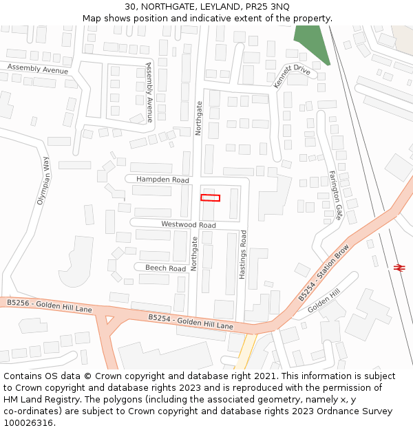 30, NORTHGATE, LEYLAND, PR25 3NQ: Location map and indicative extent of plot