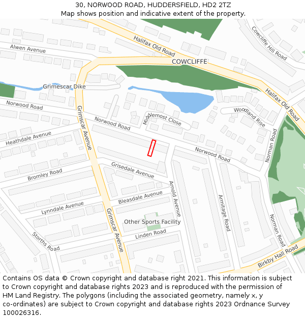 30, NORWOOD ROAD, HUDDERSFIELD, HD2 2TZ: Location map and indicative extent of plot
