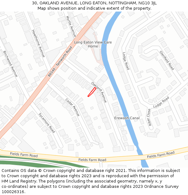 30, OAKLAND AVENUE, LONG EATON, NOTTINGHAM, NG10 3JL: Location map and indicative extent of plot
