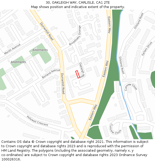30, OAKLEIGH WAY, CARLISLE, CA1 2TE: Location map and indicative extent of plot
