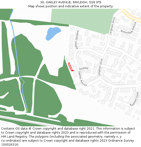 30, OAKLEY AVENUE, RAYLEIGH, SS6 9TE: Location map and indicative extent of plot