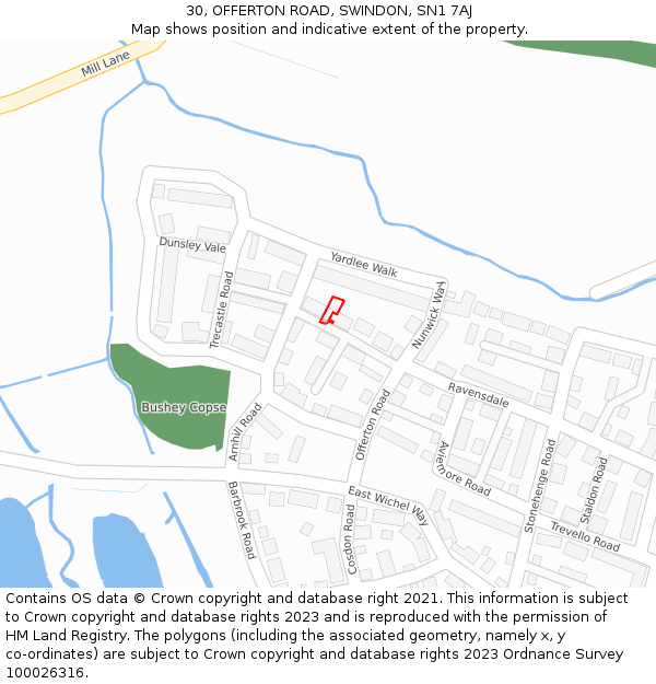 30, OFFERTON ROAD, SWINDON, SN1 7AJ: Location map and indicative extent of plot