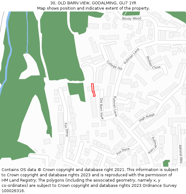 30, OLD BARN VIEW, GODALMING, GU7 1YR: Location map and indicative extent of plot