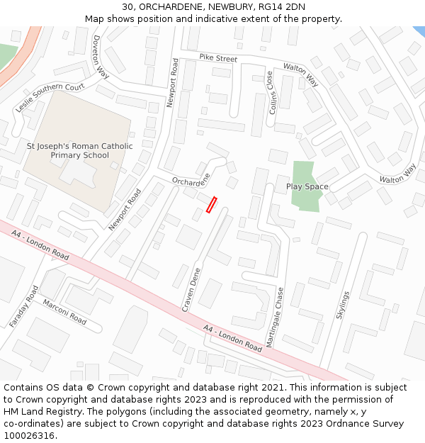30, ORCHARDENE, NEWBURY, RG14 2DN: Location map and indicative extent of plot