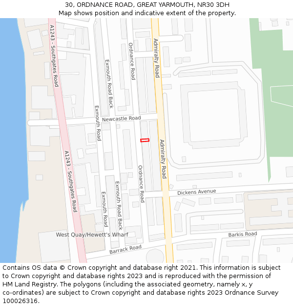30, ORDNANCE ROAD, GREAT YARMOUTH, NR30 3DH: Location map and indicative extent of plot