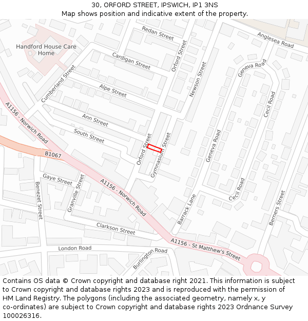 30, ORFORD STREET, IPSWICH, IP1 3NS: Location map and indicative extent of plot