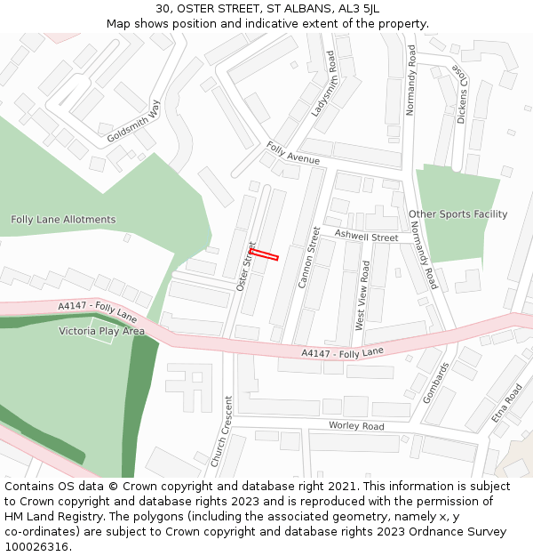 30, OSTER STREET, ST ALBANS, AL3 5JL: Location map and indicative extent of plot