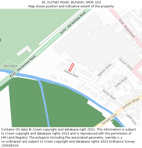 30, OUTNEY ROAD, BUNGAY, NR35 1DZ: Location map and indicative extent of plot